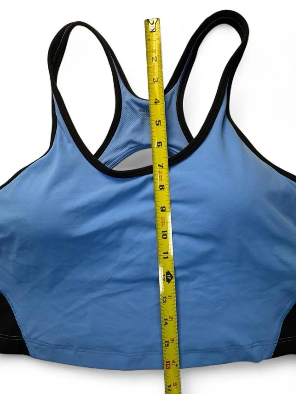 Athleta Light Blue Black Racerback Crop Sports Bra Large High Impact Athletic